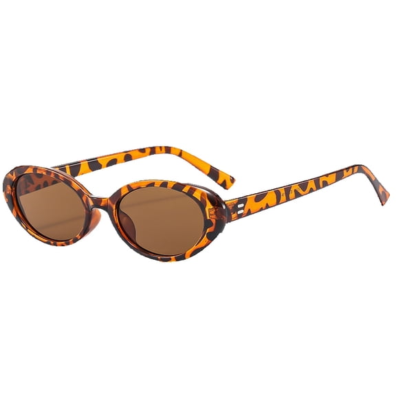 HEVRJEWJD Classic Oval Sunglasses for Women, Vintage 90s Sunglasses Y2k Trendy Narrow Shades Small Cat Eye Sun Glasses Brown One Size