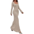 thumbnail image 6 of PRETTYGARDEN Women's Fall Long Sleeve Maxi Bodycon Dresses Soft Stretchy Ribbed Knit, Bell Sleeve Square Neck Mermaid, Elegant Long Dress, Wedding Guest Party, Winter Clothing, 6 of 7