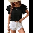 thumbnail image 3 of Camisas de Verano para Mujer, con Volantes, Corta, Cuello Redondo, con Textura, Elegantes Blusas de Negocios para Mujer, Elegantes e Informales Negro XL, 3 of 8