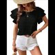 thumbnail image 3 of Camisas de Verano para Mujer, con Volantes, Corta, Cuello Redondo, con Textura, Elegantes Blusas de Negocios para Mujer, Elegantes e Informales Negro XXL, 3 of 8