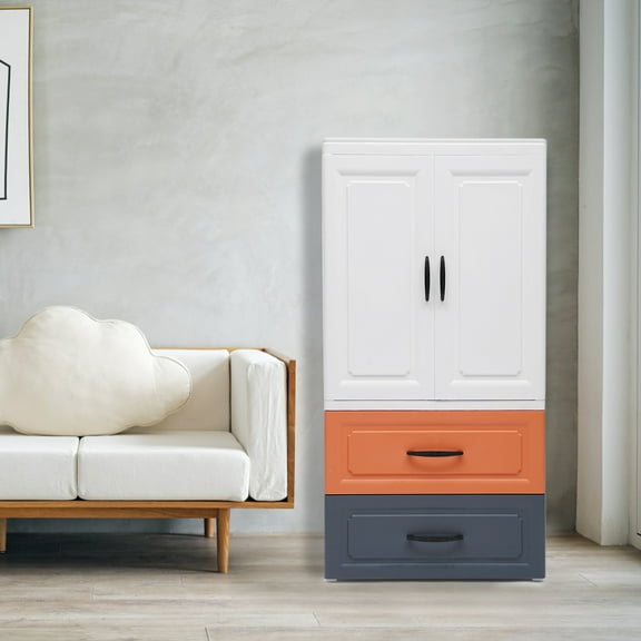 3-Tier Rolling Storage Cabinet with Drawers, 110lbs Capacity Mobile Organizer with Hanging Rod, Multifunctional Kids Wardrobe & Toy Storage for Bedroom, Nursery, Closet