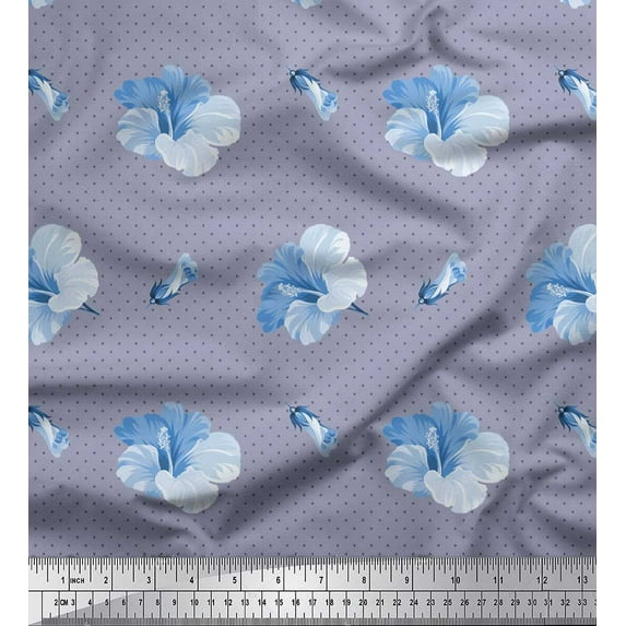 Soimoi Grey Poly Georgette Fabric Dot & Floral Print Fabric by Yard 52 Inch Wide
