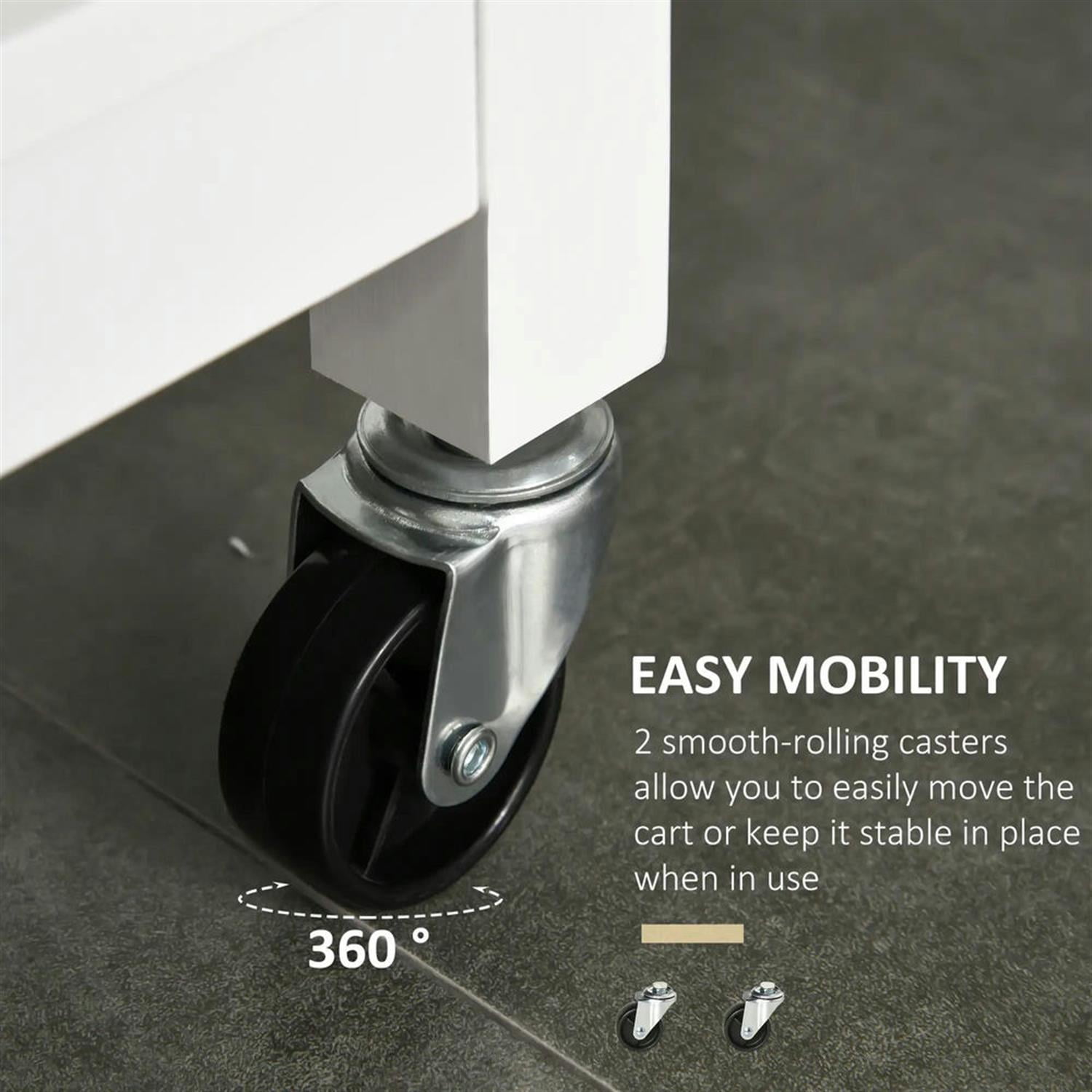 Demi Bonn Kitchen Island Cart on Wheels with Storage, Rolling Dining Room Serving Utility Carts Mobile Movable with Adjustable Shelf and Drawer, White