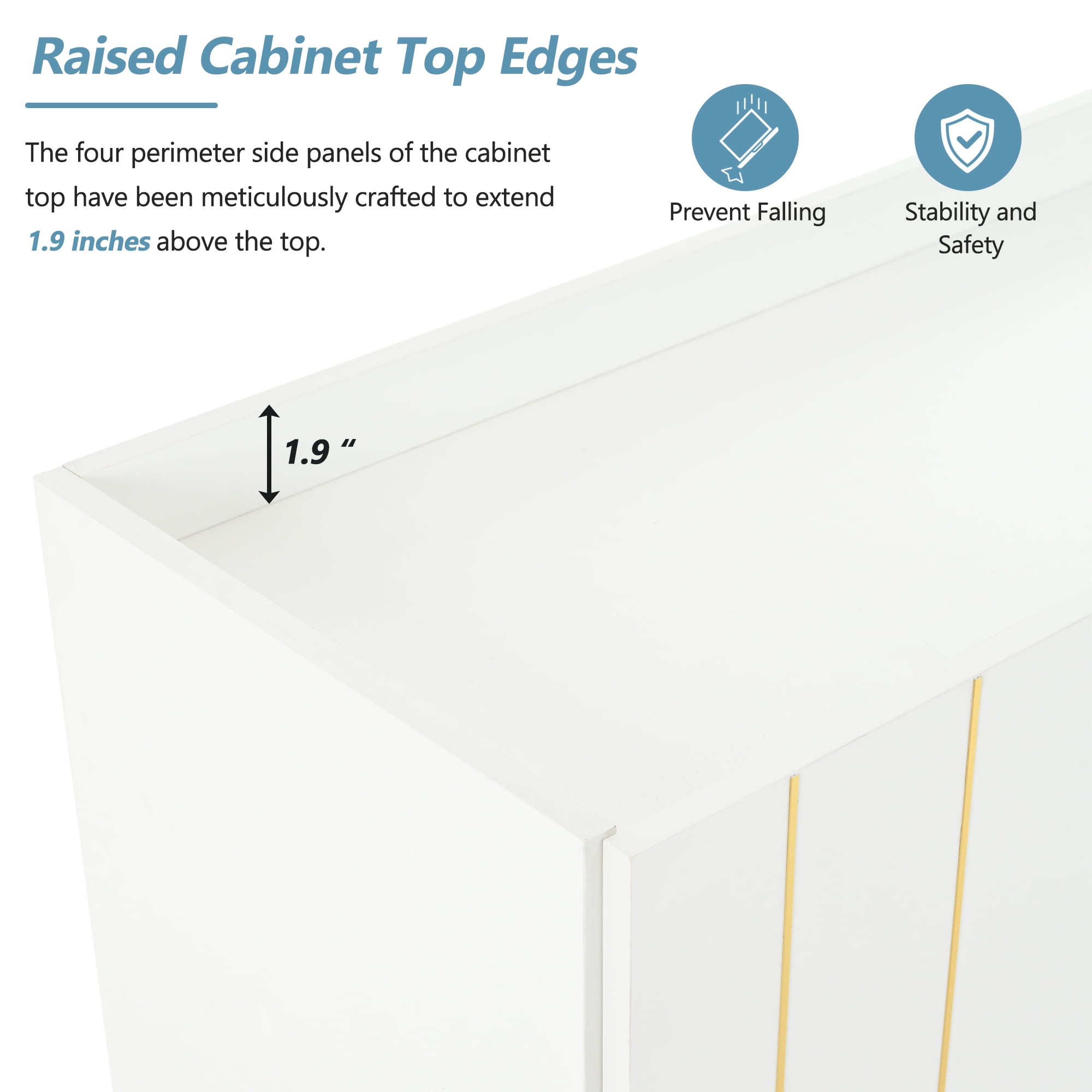 Euroco Modern Storage Cabinet with Gold Accents and Adjustable Shelves, Multi-Purpose Sideboard for Entryway, Kitchen, or Living Room – Handleless Design with Spill-Proof Top