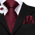 thumbnail image 4 of Hi-Tie Burgundy Tie Sets for Men Dark Red Floral Silk Necktie Pocket Square Cuff-links Sets Wedding Business Holiday, 4 of 5