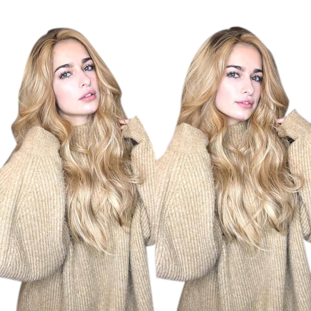 SUCS Human Hair Wigs For Women Black Color Natural Lace Hair Natural Mix Colors Gold Gradient Long Curly Hair Synthetic Wig(2Pack)