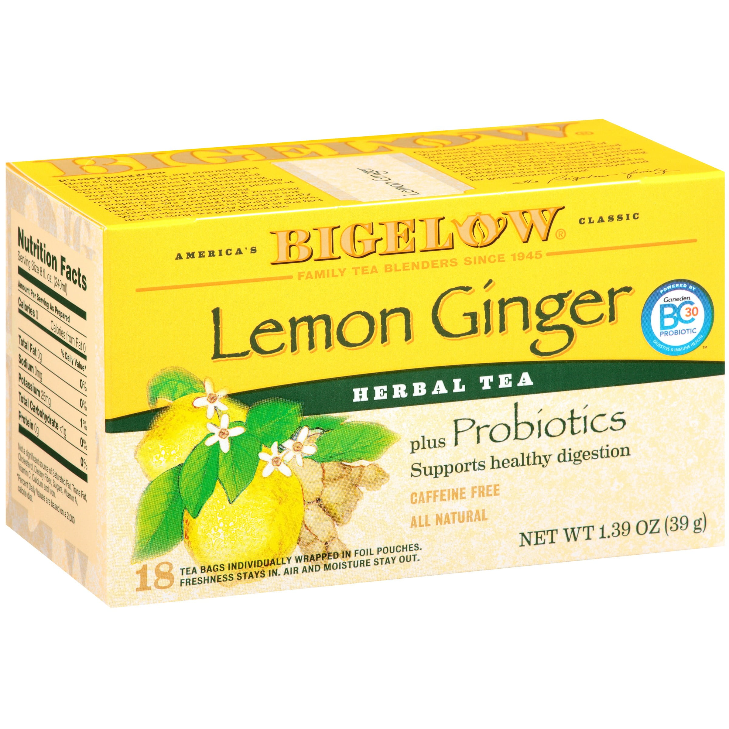 Bigelow Lemon Ginger Plus Probiotics Herbal Tea Bags, 18 ct, 1.39 oz by RC Bigelow, Inc.
