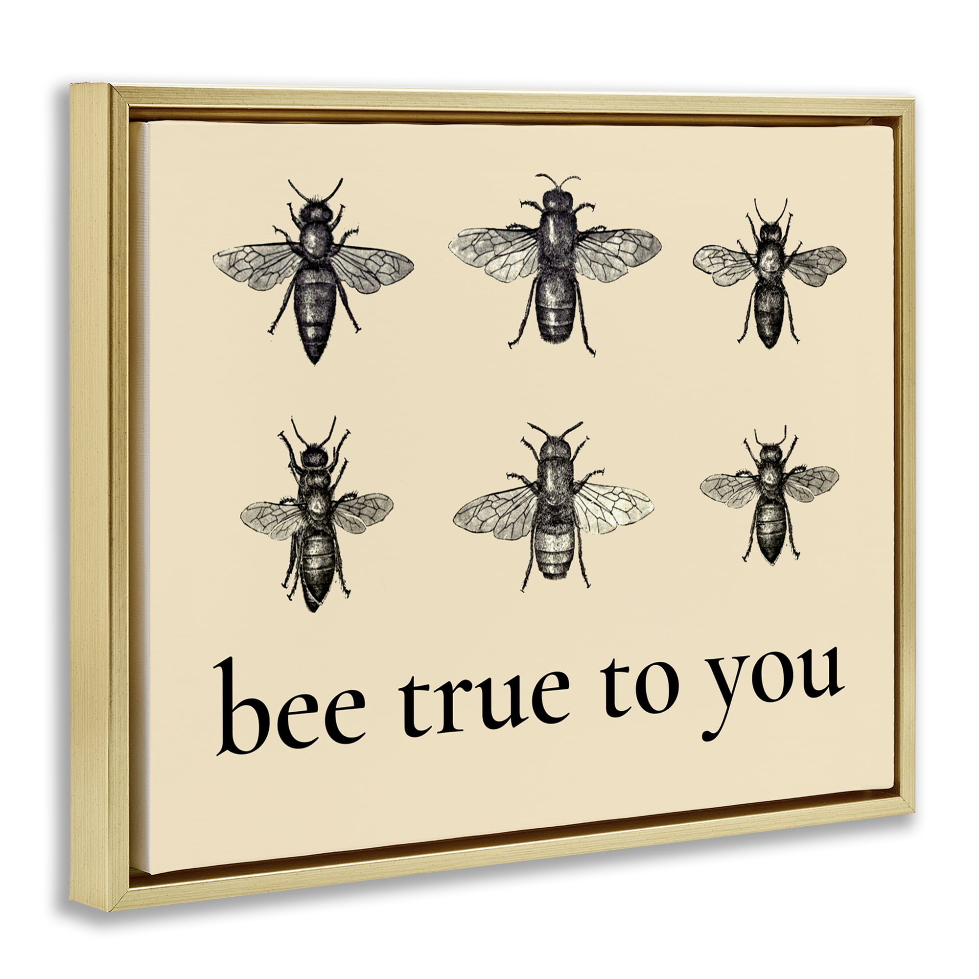Bee True To You Inspiration Gold Framed Floater Canvas Wall Art, design by Lettered and Lined