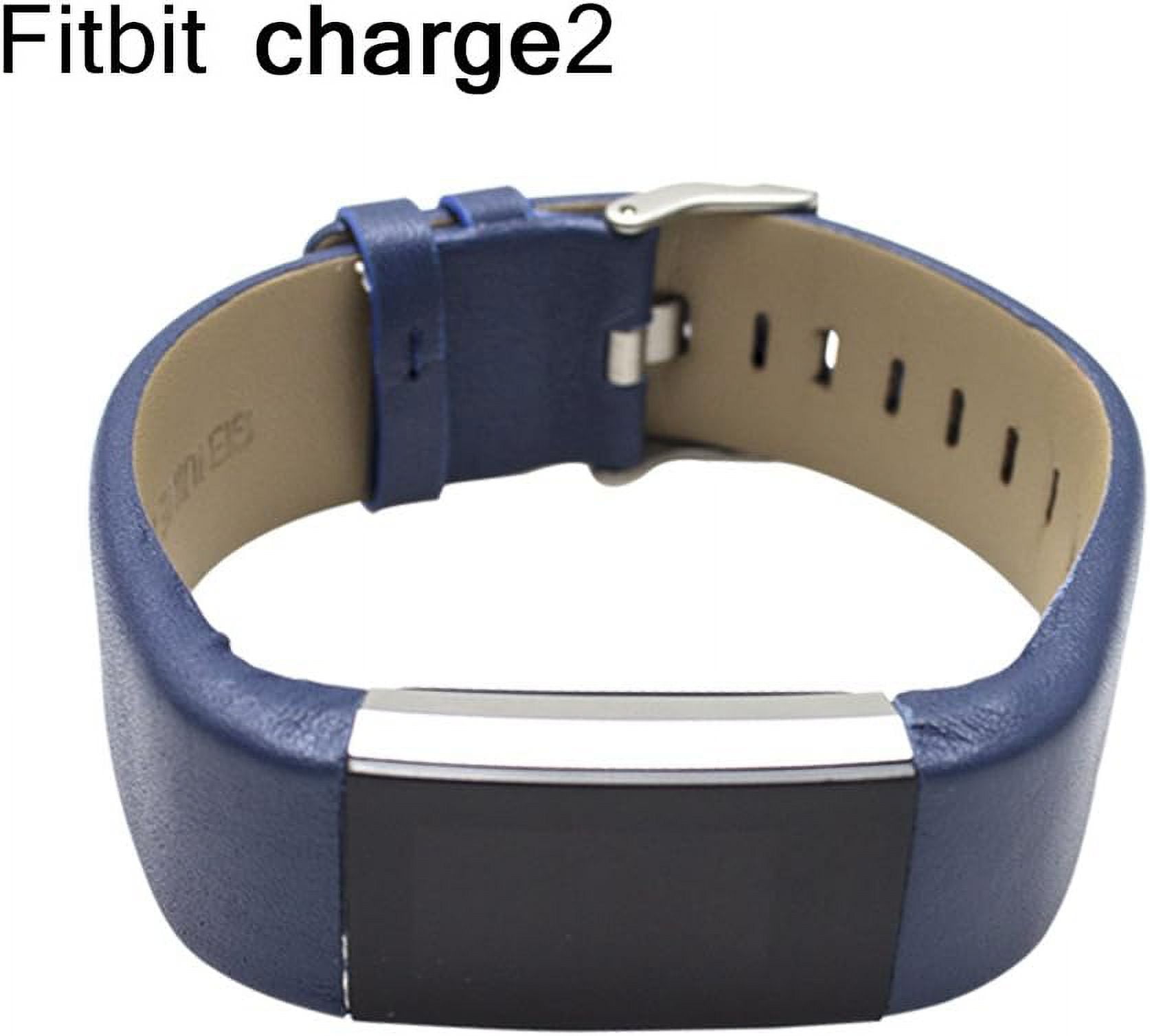 KOMI Leather Replacement Compatible With Fitbit Charge 2 Bands - Charge2 Genuine Leather Wristband Replacement Accessory Bracelet Metal Band Compatible With Fitbit Charge 2 (Blue)