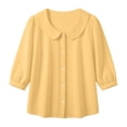 thumbnail image 3 of GERsome Short Sleeve T-Shirts for Women Button Down Summer Comfy Cotton Linen Summer Collared Tops,Yellow,Size XL, 3 of 9