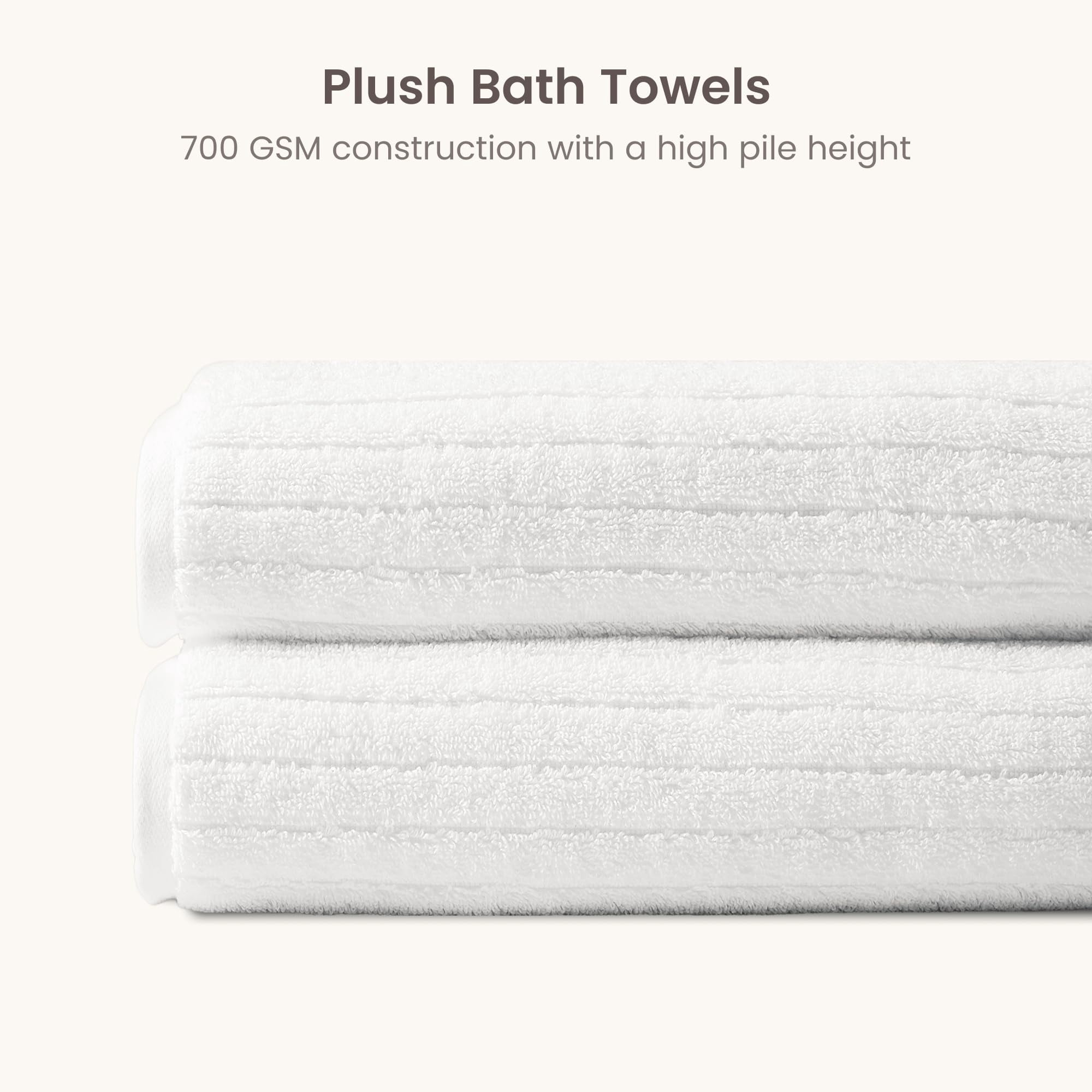 Bioweaves 100% Organic Cotton 6-Piece Luxury Bathroom Ribbed Towel Set GOTS Certified 700 GSM, 2 Bath Towel, 2 Hand Towel & 2 Wash Cloths - White