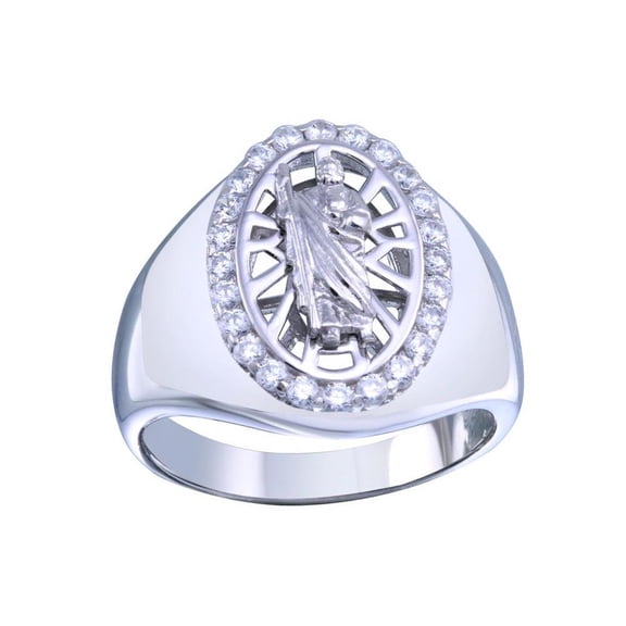 Rhodium Plated 925 Sterling Silver Saint Jude Clear CZ Band Ring White Jewelry Female Size 7