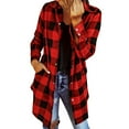 thumbnail image 2 of YEJIMAN Red White Button Down Shirt Women, Polyester V Neck T Shirts For Women, Flannel for Women 2024 Fall Fashion Long Sleeve Plaid Button Down Shirts Shacket Blouse Top with Pockets, 2 of 4