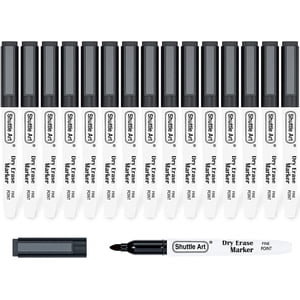 Shuttle Art Black Dry Erase Markers, 15 Pack Magnetic