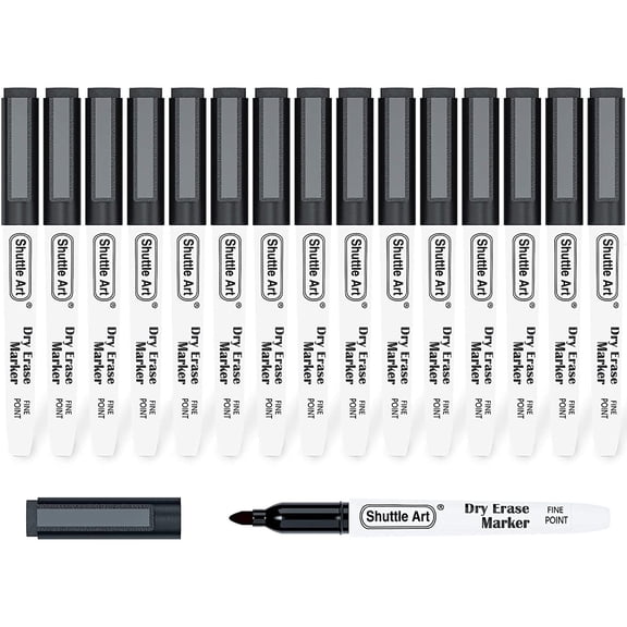 Dry Erase Markers, Shuttle Art 15 Pack Black Magnetic Whiteboard Markers with Erase,Fine Point Dry Erase Markers Perfect For Writing on Whiteboards, Dry-Erase Boards,Mirrors for Office