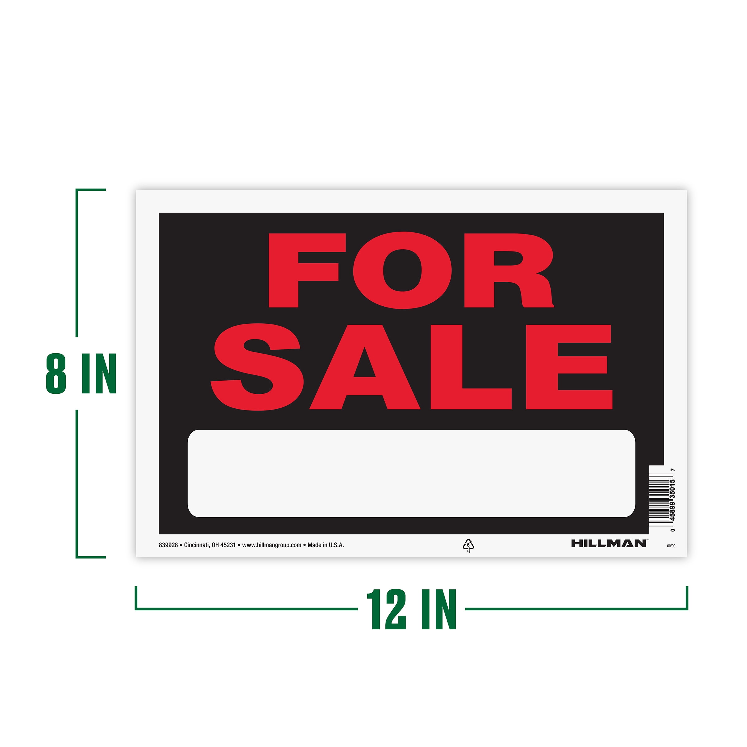 Hillman For Sale Garage Sale Sign 8x12 Durable Plastic Red and