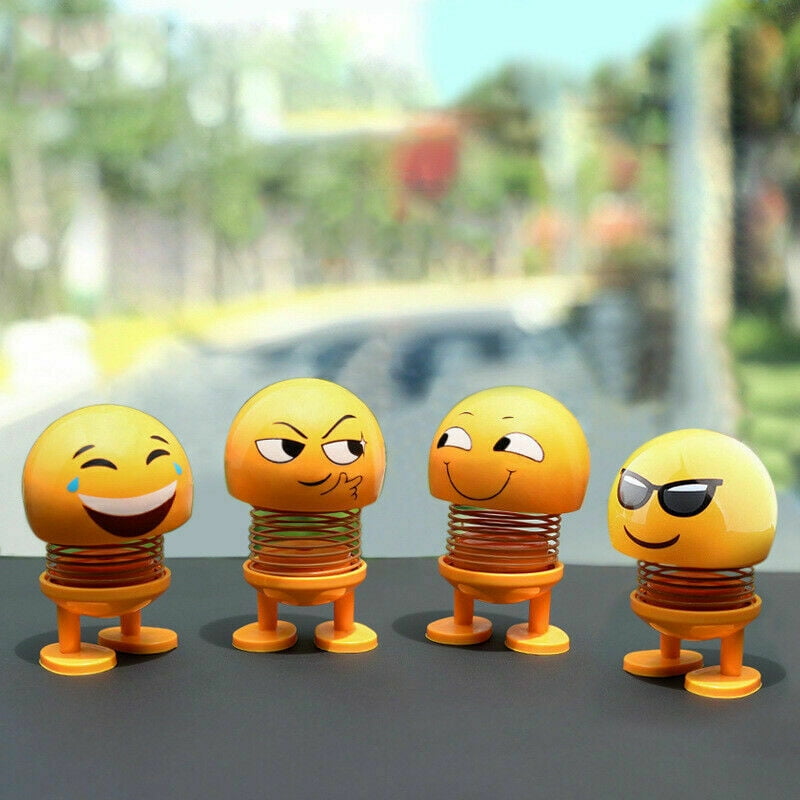 Emoji Spring Shaking Head Doll Toy Car Ornaments Car Dashboard Decor Pack of 4 