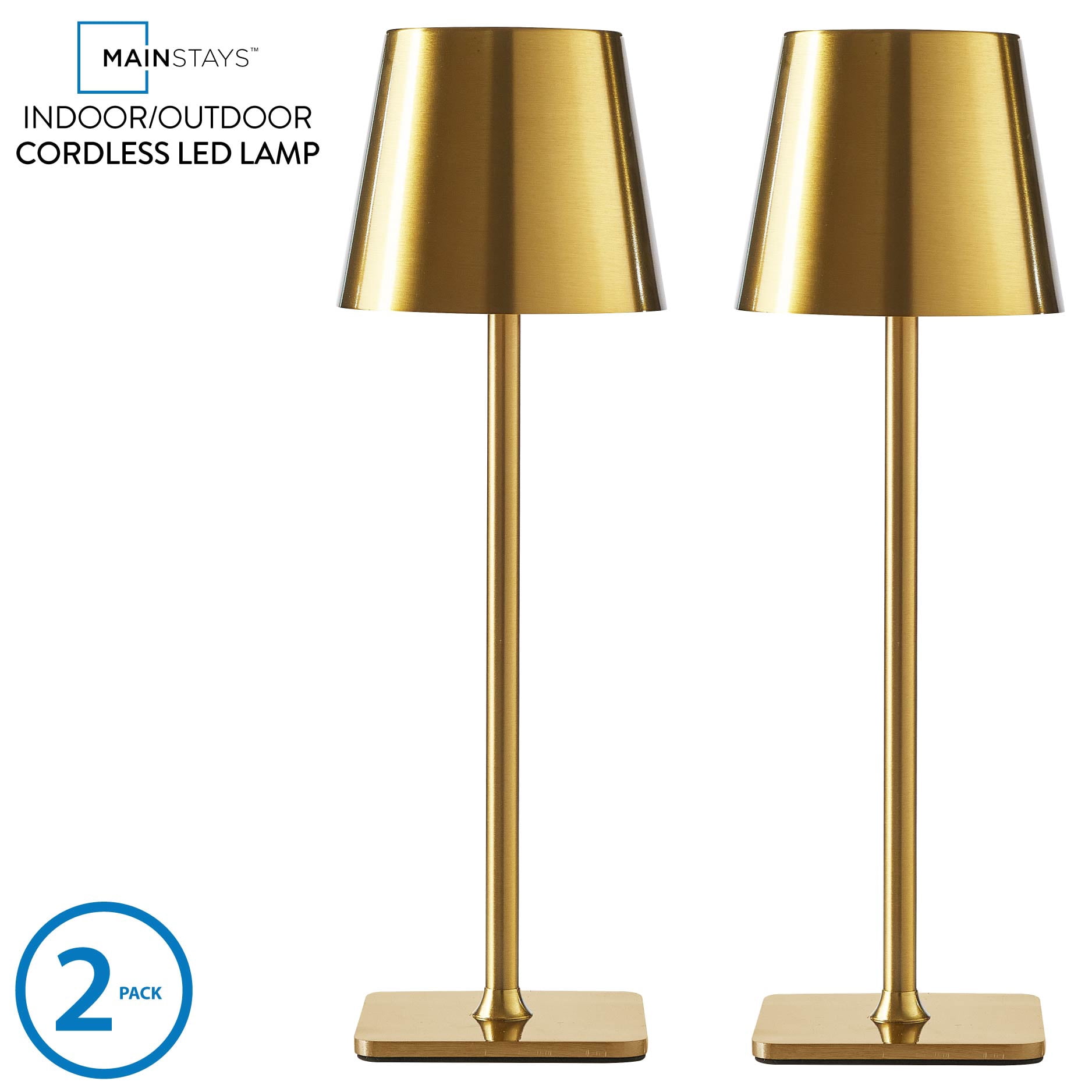 Mainstays 2 Pack Indoor/Outdoor Rechargeable 13" Table Lamp, Gold
