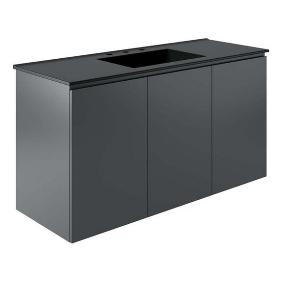 Modway Bryn 48" Modern Wood/Ceramic Wall-Mount Bathroom Vanity in Gray/Black