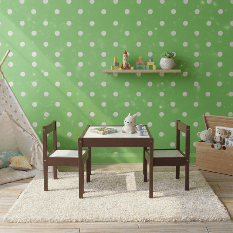 Your Zone Child 3-Piece Table and Chairs Set in Espresso, Safe