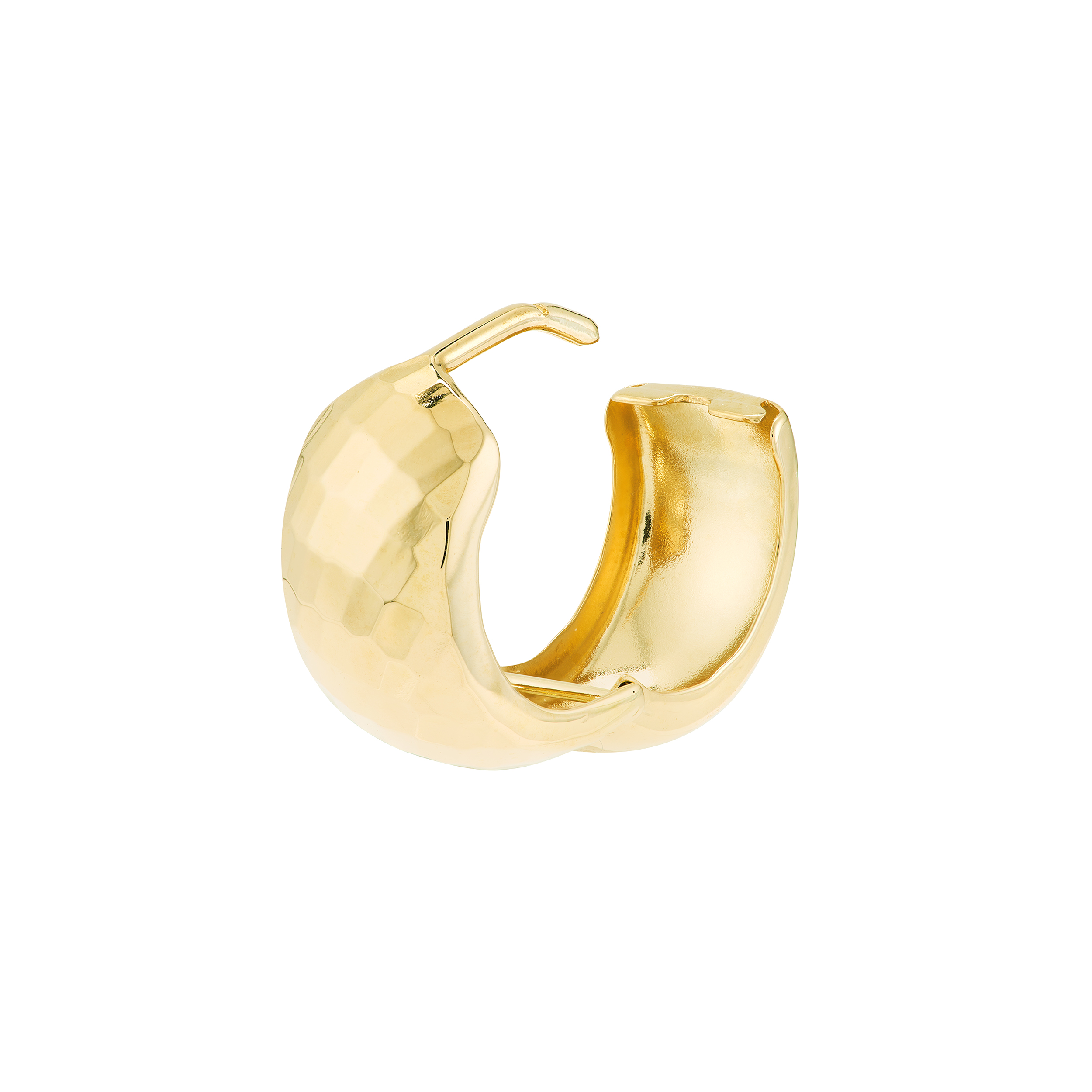 14K Yellow Gold Textured Huggie Wide Hoop Earrings - Women