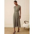 thumbnail image 5 of Green Geometric Print Midi Shirt Dress With V-Neck And Cinched Waist, 5 of 7