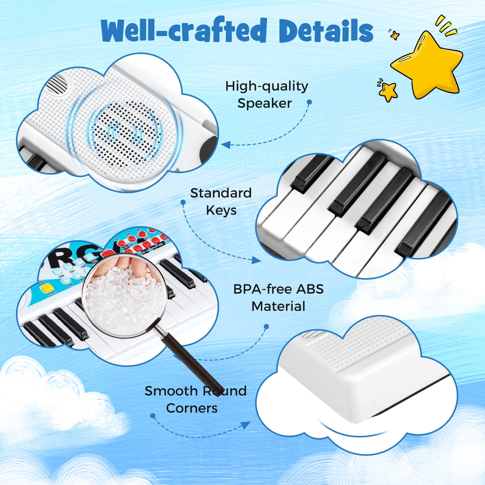Costway 49 Keys Portable Electric Keyboard Piano with 8 Rhythms, 8 Tones & 10 Demos, White