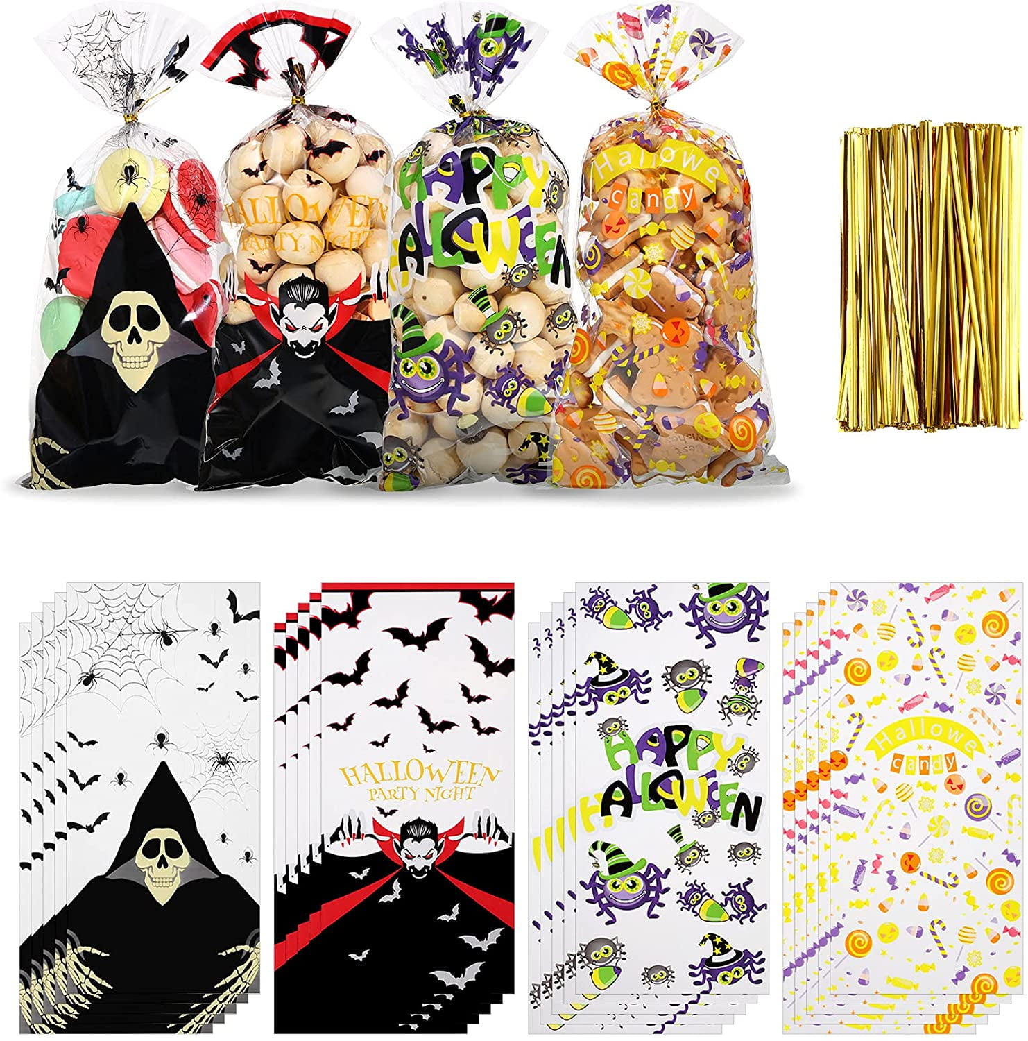 200 Pieces Halloween Cellophane Bag Halloween Clear Candy Bag Halloween Cellophane Treat Bags