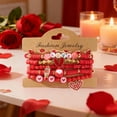 thumbnail image 4 of Rourlinge 5pc Valentines DayBracelets Trendy Clay Bead Bracelets Stack Gold Beaded Stretch Bracelets for Women Boho Stackable Bracelets Bulk Beaded Heart Red Bracelet, 4 of 5