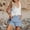 Blue, variant on LEKODE Cotton Linen Shorts for Women Summer Elastic Waist Drawstring Bermuda Shorts Loose Comfy Short Pants with Pockets Blue L