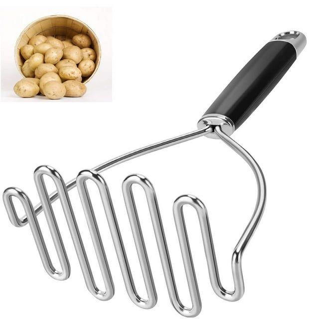 RV 1 puré de papas, puré de papas de acero inoxidable, puré de papas pesado, utensilios de cocina profesionales para puré de papas, frijoles, aguacates, verduras (negro)