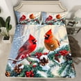 thumbnail image 2 of Manfei Xmas Cardinal Bird Twin Sheet Sets 3 Pieces, Green Pine Tree Pinecorn Twin Fitted Sheet, Happy New Year Flat Sheet, Microfiber Bedroom Decor, 2 of 7