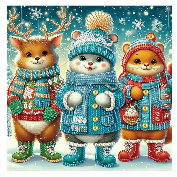 Diamond Art Painting Set, Christmas Bear DIY 5D Diamond Art Adult Set Mosaic Crafts, suitable for home, office wall decoration, can be packaged as a Christmas gift to friends