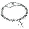 thumbnail image 1 of Double Chain Hollow Cross Pendant Stainless Steel Lobster Claw Claw Bracelet Fashion Hip Hop Punk Party Men's Jewelry Gift, 1 of 5
