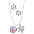 thumbnail image 1 of Delight Jewelry Silvertone Domed Multi Color MPharm Silver tone Snowflake Charm Necklace and Stud Earrings, 1 of 4