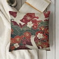 thumbnail image 3 of Japanese Throw Pillow Cover,Asian Oriental Two Cranes and Chrysanthemums Japan Wave Floral Pattern Decorative Pillow Cases Square Cushion Covers for Home Sofa Couch, 3 of 5