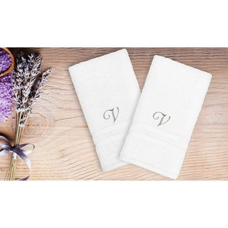 Linum Home Textiles Denzi Hand Towels With Single Letter Script Monogram - Set of 2