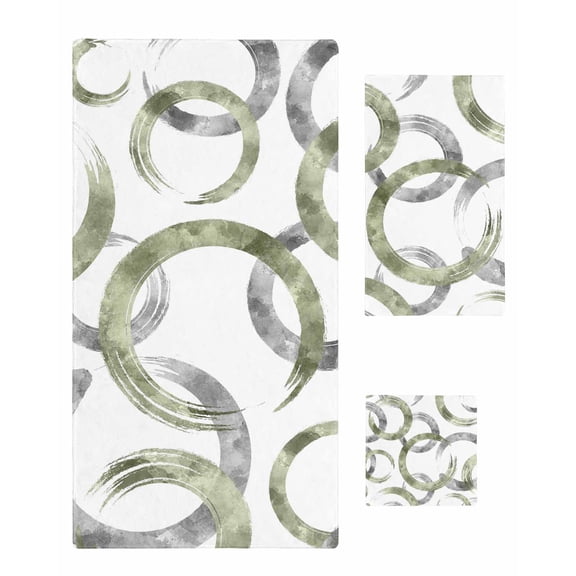 Sage Green Grey Bath Towels for Bathroom Set,Luxury Microfiber Towels Gifts for Women,Beach Kitchen Hand Hair Face Towel and Dish Washcloth,Geometric Circle Modern Abstract Simple Art Towels Set