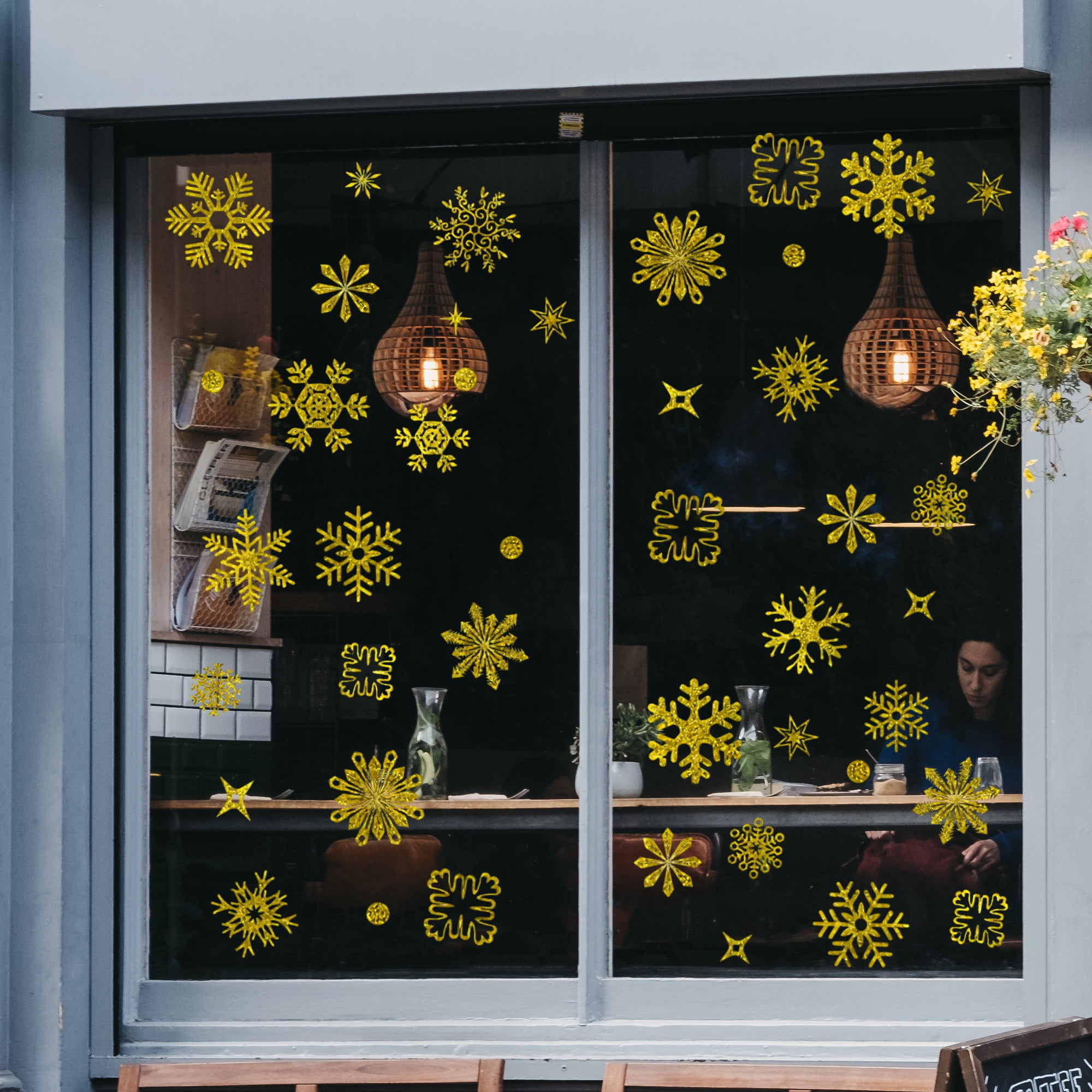 Unique Bargains Snowflakes Static Stickers for Windows and Home Gold Tone
