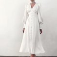 thumbnail image 2 of 2024 Spring New Satin Dress Female Design Sense Lantern Sleeve Notched Slim Temperament Slim Long Dress, 2 of 5