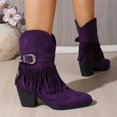 thumbnail image 6 of Willtoo Women's Ankle Boots with Tassel Fringe Faux Suede Pointed Toe Warm Boho Pull-on Low Stacked Heel Booties Western Buckle Strap Chunky Booties, 6 of 6