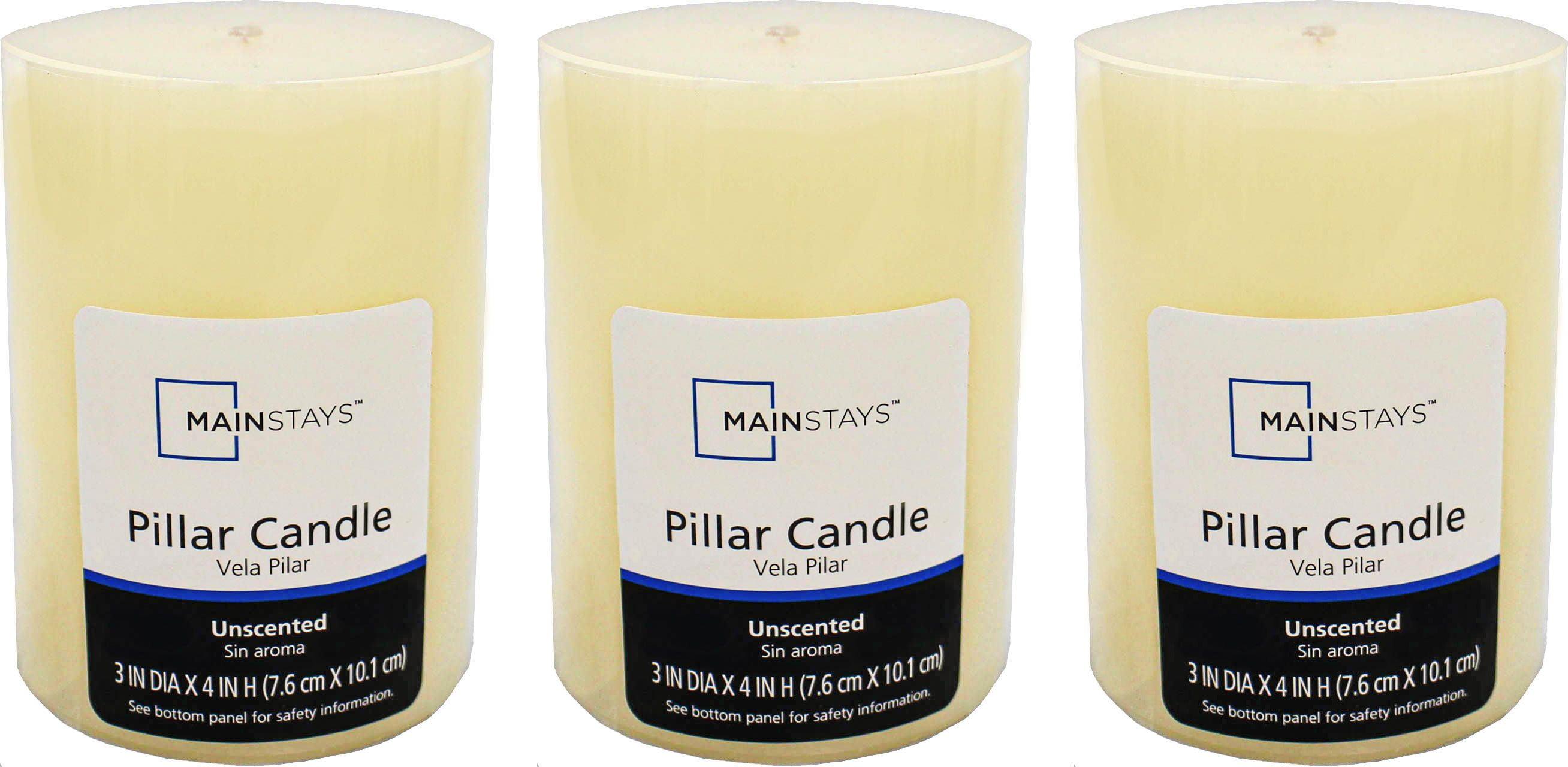 Mainstays Unscented Pillar Candles, 3x4 Inches, Ivory (3Pack