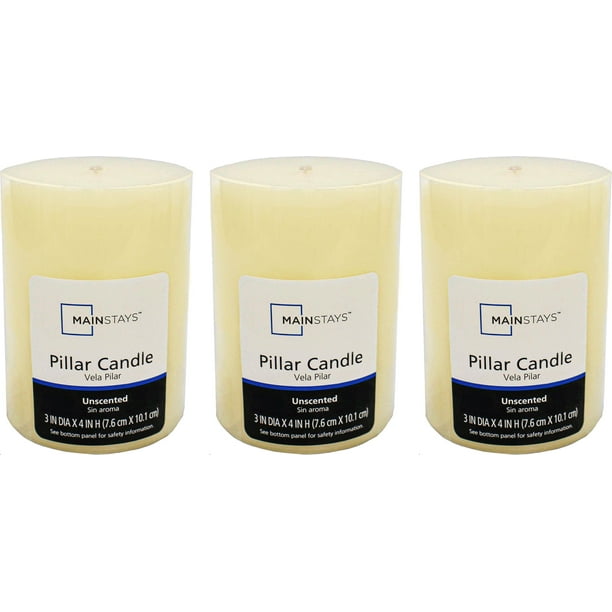Mainstays Unscented Pillar Candles, 3x4 Inches, Ivory (3Pack