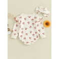 thumbnail image 3 of Bagilaanoe  Baby Girl Rompers Newborn Floral Long Sleeve Bodysuit + Headband 3M 6M 12M 18M Infant Fall One Piece Jumpsuit, 3 of 8