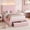 Pink, variant on Seetech Twin Size Bed Frame with LED Light and Drawer, Faux-Fur Platform Bed with 44.5" High Headboard, No Box Spring Needed, Pink