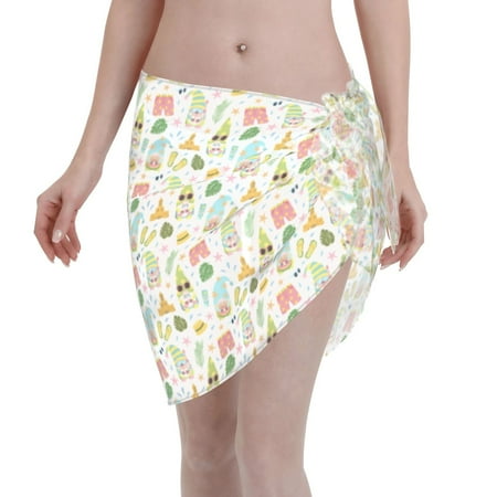 Disketp Summer Beach Gnomes Women Swimsuit Cover Up Short Chiffon Summer Beach Sarong Bikini Wrap Skirt Bathing Suit