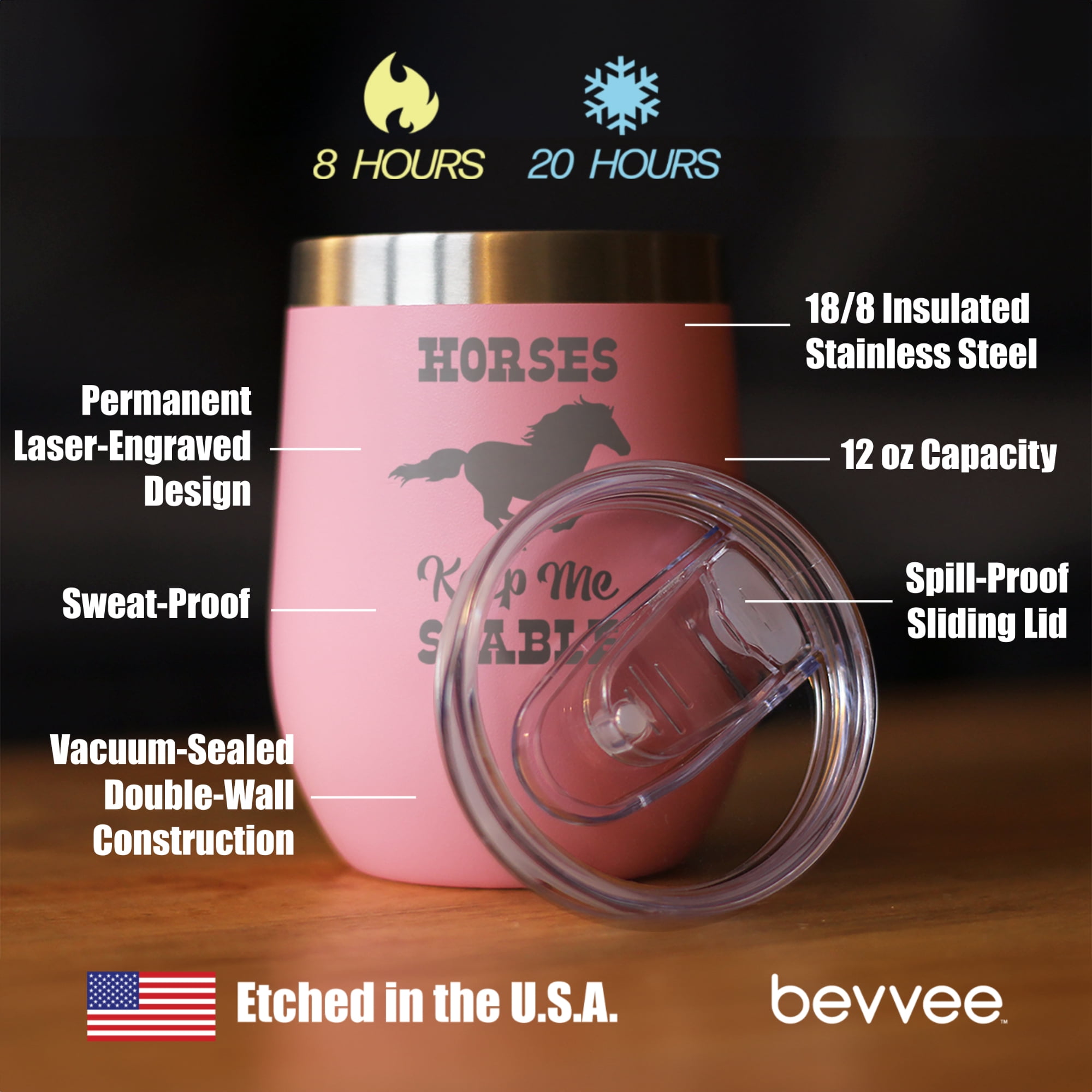 Bevvee Insulated Wine Tumbler 12 oz Horses Keep Me Stable Equestrian Enthusiast Gifts Tumblers