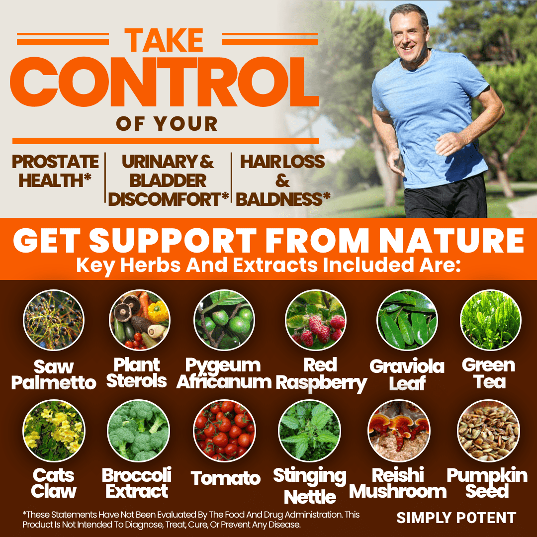 Simply Potent Prostate Support Supplement for Men, 120 Capsules – Enhanced Formula with Saw Palmetto, Beta-Sitosterol, Zinc, Pygeum