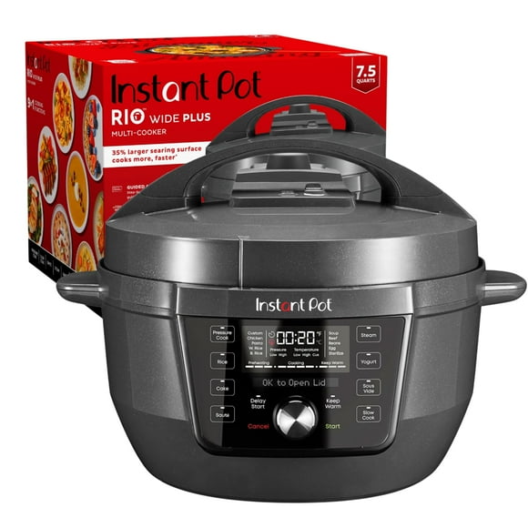 Instant Pot RIO Wide Plus, 7.5 Quarts 35% Larger Cooking Surface, WhisperQuiet Steam Release, 9-in-1 Electric Multi-Cooker, Pressure Slow Cooker, Rice Cooker, Steamer, Sauté, Cake & Warmer, XL