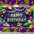 thumbnail image 6 of Gold Framed Mardi Gras Banner Purple Background Backdrop Colorful Feathers Masquerade Mask Carnival Display for Birthday Celebration Mardi Gras Party Indoor Decoration, 6 of 9